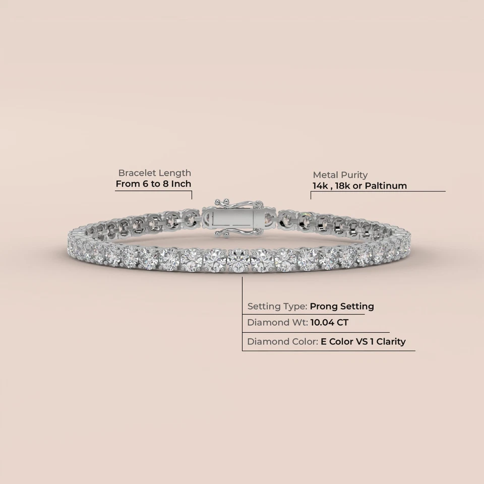 10 CTW Round Cut Lab-Grown Diamond Tennis Bracelet in Solid 14K Gold - Image 3 of 4