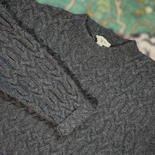 J Crew Oarsman Chunky Cable Knit Sweater 100 Wool Gray Fisherman Classic Large