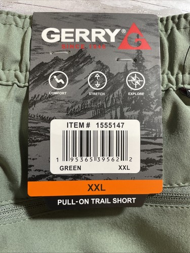 Gerry Pull On Trail Shorts NWT Green Elastic Waist Men’s 2XL Stretch Lightweight - Picture 10 of 16