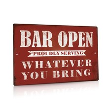 Bar Open Metal Tin Sign Bar Man Cave Funny Wall Decor, 8"x12"