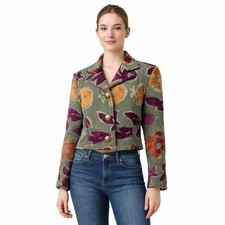 Painted Pony Women 90s Floral Tapestry Cropped Jacket Art Teacher Boho Small