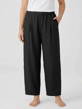 NWT Eileen Fisher Pleated Cropped Lantern in Black Organic Linen Pants M