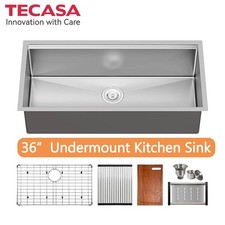 36"x18"x10" Workstation Undermount Kitchen Sink Single Bowl 304 Stainless Steel
