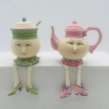 Collections Etc. Tea Party Anthropomorphic Resin Shelf Sitters - Set of 2