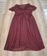 SHEIN Pleated V-Neck Midi Dress Women's 4XL Burgundy Flutter Sleeve