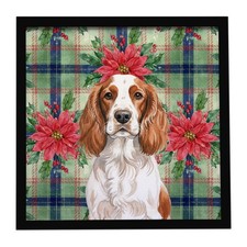 Welsh Springer Spaniel Christmas Poinsettas Framed Metal Print WDK8848MFP88