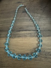 Vintage Clear Blue Glass Faceted Bead Graduated 16 Chain Necklace