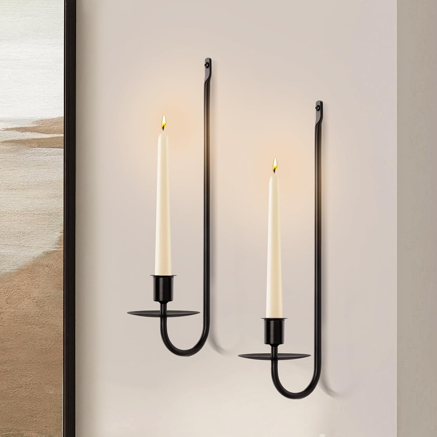 Candle Sconces Set of 2, Taper & Pillar Wall Candle Holder, 
