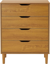 Image of Chest of Drawers 4 Drawer Oak Wood Storage Cabinet Modern Bedroom Unit Home