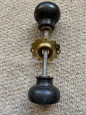 Antique wood and  brass Door Knobs Handles Vintage Old