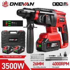 Brushless Cordless Hammer Drill Rotary SDS Electric Drill Hammer with 2 Battery