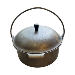 Vintage Cast Aluminum Dutch Oven Camp Kettle w/ Bail Handle & Lid Unmarked