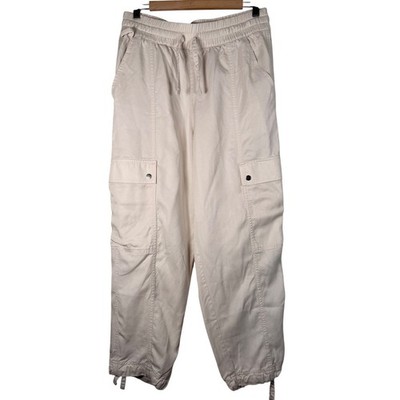 Athleta celestial Cargo Pants Cream M/P Elastic Waist Drawstring Cropped Ankle