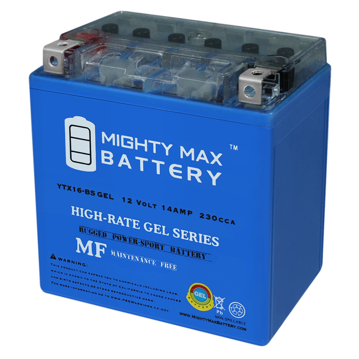 Mighty Max YTX16-BS GEL Battery for Suzuki LT-A500F QuadMaster 500 4x4 00-01
