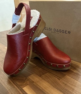 Kelsi Dagger Brooklyn Warehouse Slingback Clogs Size 11 Ruby Red Leather Stud