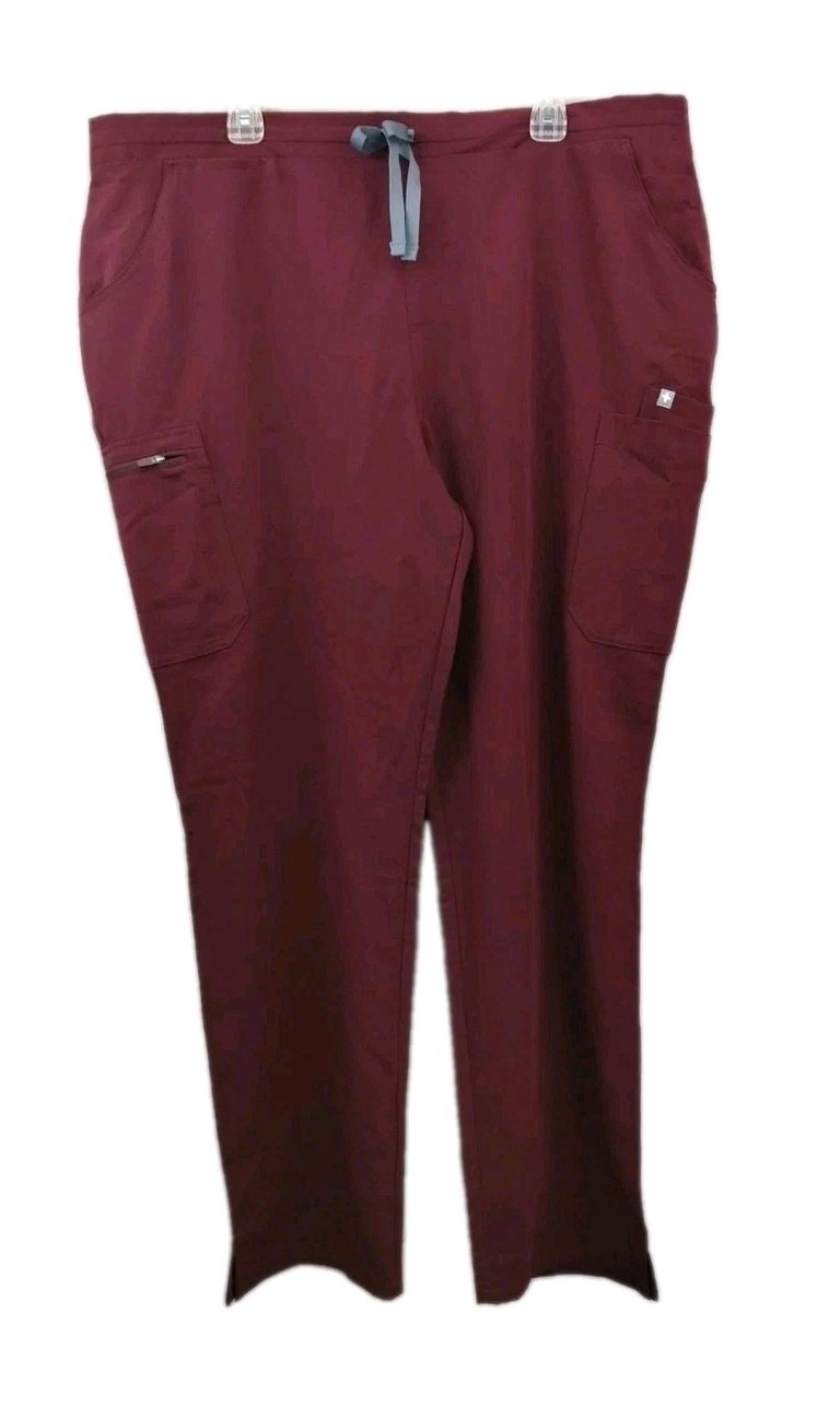 NEW Figs Women Scrub Set XXL 2XL Burgundy, Casma 3 Pkt Top Yola Skinny Pants image 5