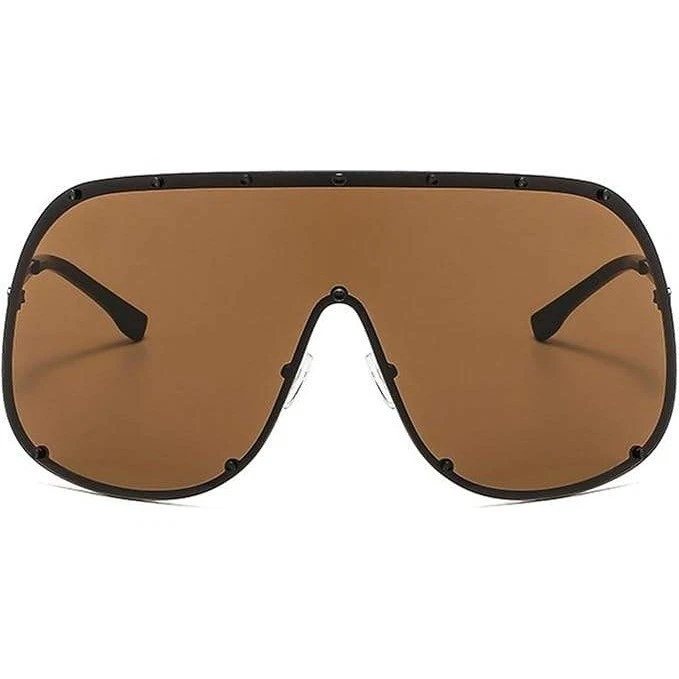 Gafas de sol protecto de gran tamaño de moda remache marrón lentes moda lentejas llamativas nuevas Foto 4 de 4