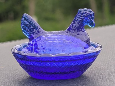 Cobalt blue Glass Mini Hen On A Nest, Salt dip, 2.5  - New Vintage Style