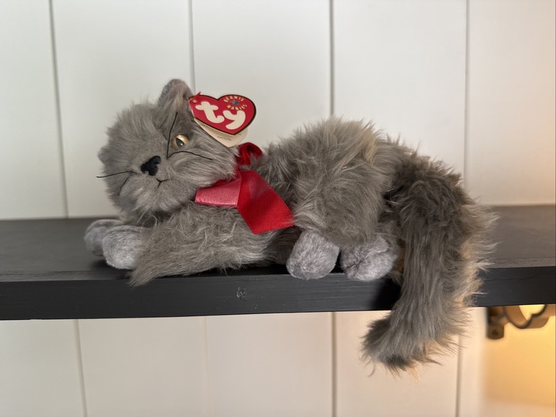 Ty Beanie Baby BEANI Gray Cat 8" tags Plush Stuffed Animal Persian Long Hair
