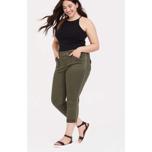 Torrid Jeans Womens 14 14W Olive Green SkinnyCrop Ankle Aviator Utility Twill - Picture 7 of 10