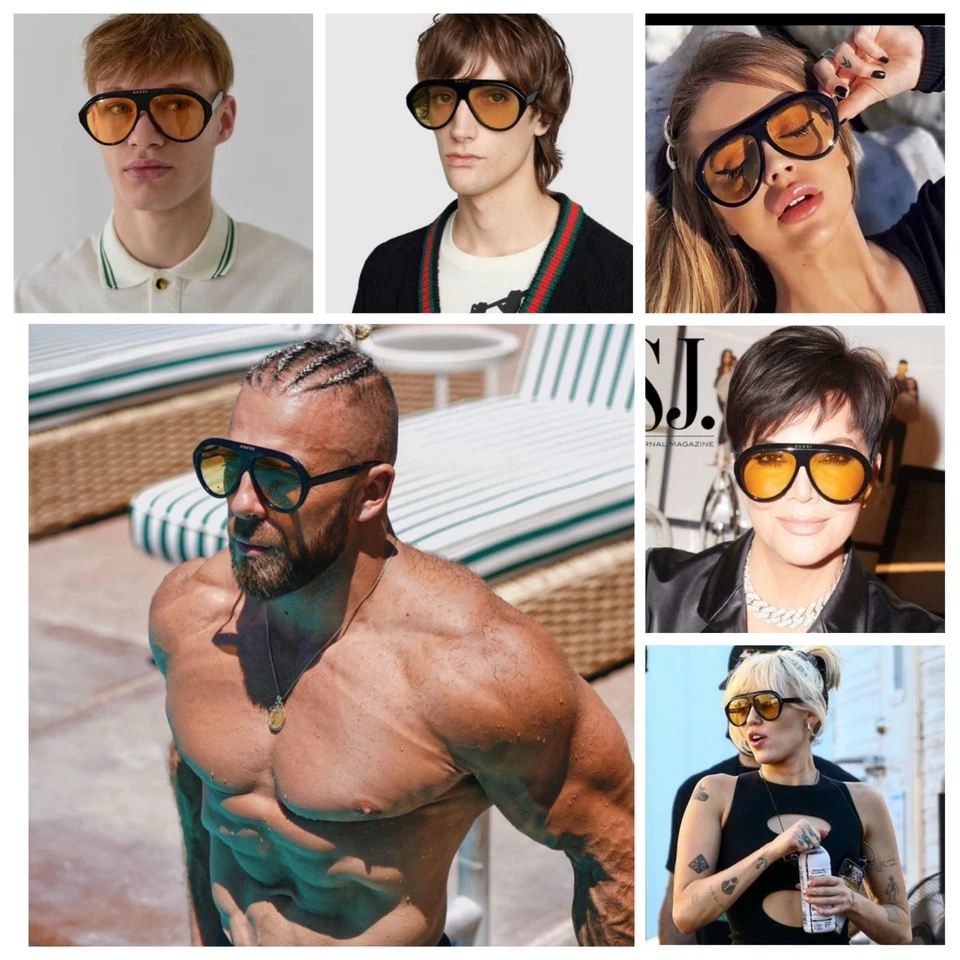 GUCCI GG0479S Women's Men's Aviator Acetate Sunglasses Black Yellow - Image 4 of 4