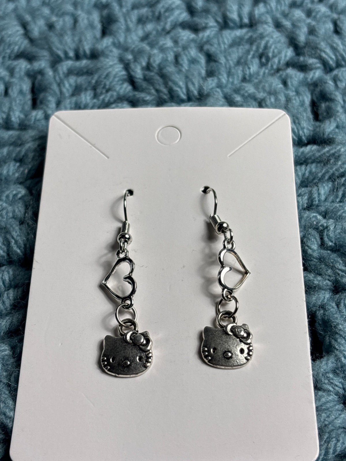 Sanrio Hello Kitty Silvertone Dangle Earrings Sil… - image 1