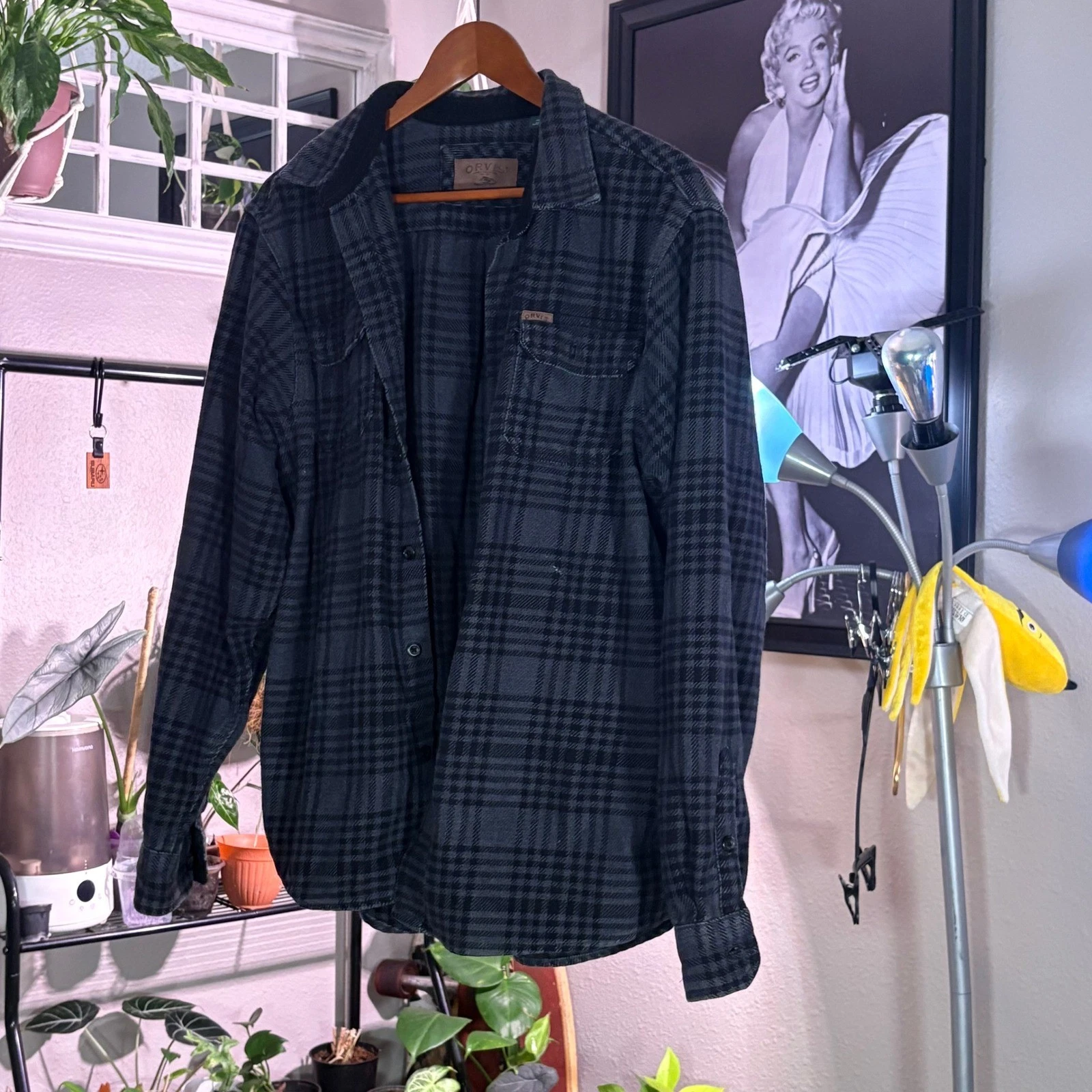 Orvis XL/EG Mens Plaid Flannel Shirt Gray Long Sleeve Button Up Casual