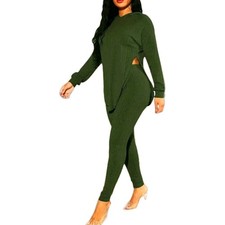 Ladies Ribbed Knit Hooded Sweater Material Two Piece Legging Lounge Set Sz L