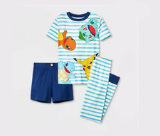 New Pok mon 3pc Striped 100 Cotton Boys Small 4 Pajama Set