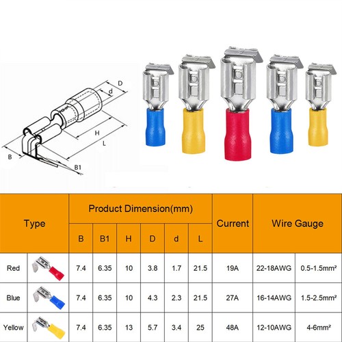Semi-Insulated Quick Splice Wire Crimp Connectors Piggyback Spade Terminals - Picture 7 of 15