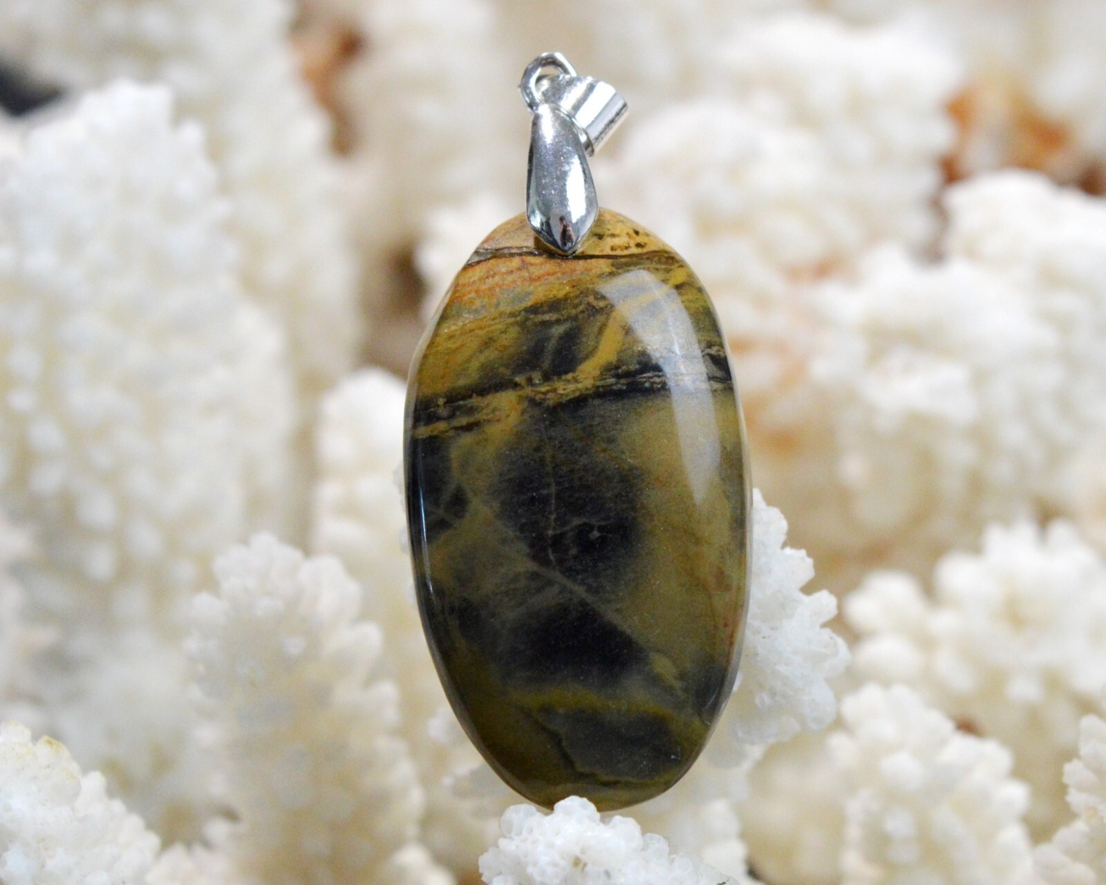 Jaspe brun d'Afrique du Sud, pendentif cabochon 55 carats poli à la main, pièce d'exception