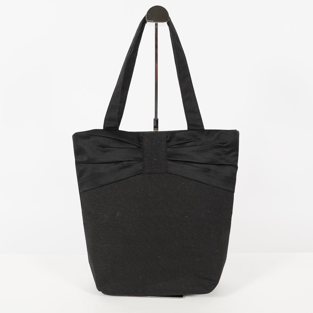 YSL Black Canvas Tote Bag with Ribbon and Logo Yves Saint Laurent 25298648016