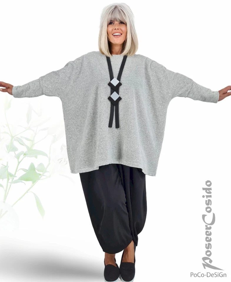 LAGENLOOK Nicki Pulli Pullover Shirt 44 46 48 50 52 54 56 58 60 XL-XXL-XXXL grau - Bild 4 von 4