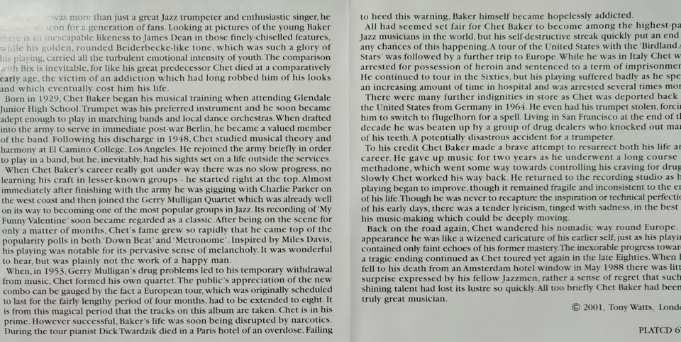 Chet Baker-My Funny Valentine CD Album.2001 Prism Leisure PLATCD 677.Cheryl/CTA+ Foto 4 de 4