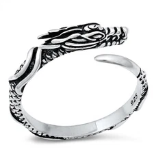 925 Sterling Silver Genuine Dragon Fairytale Serpent Ring Band 7.3mm Sizes 6-12