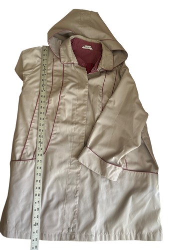 Vtg Aurora International By Abbmoor Beige Hooded Raincoat Burgundy Piping 2X - Picture 8 of 9