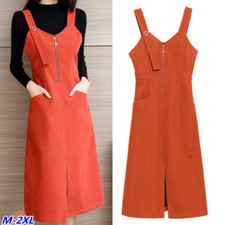 Women Tank Dress Sleeveless V-neck Slim Fit Zip Wtih Pockets Casual Party