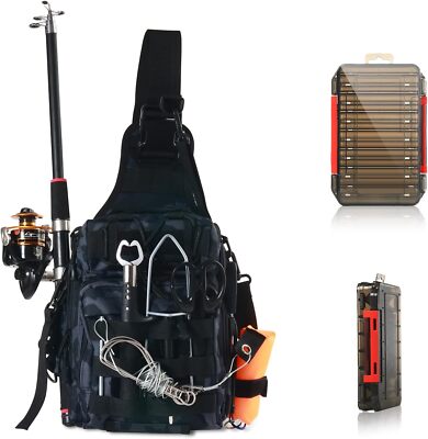 Mochila de pesca bolso bolsa para ir a pescar fish fishing con caja y portacañas
