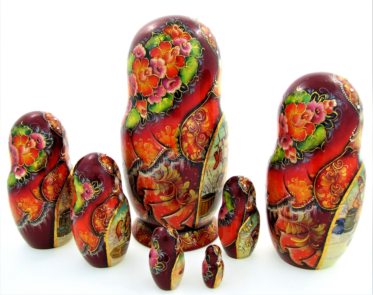 Magnifique Lot De 7 Poupées Russes Matriochka Peintes à La Main – H22 Cm – Véritable Artisanat D’art Russe