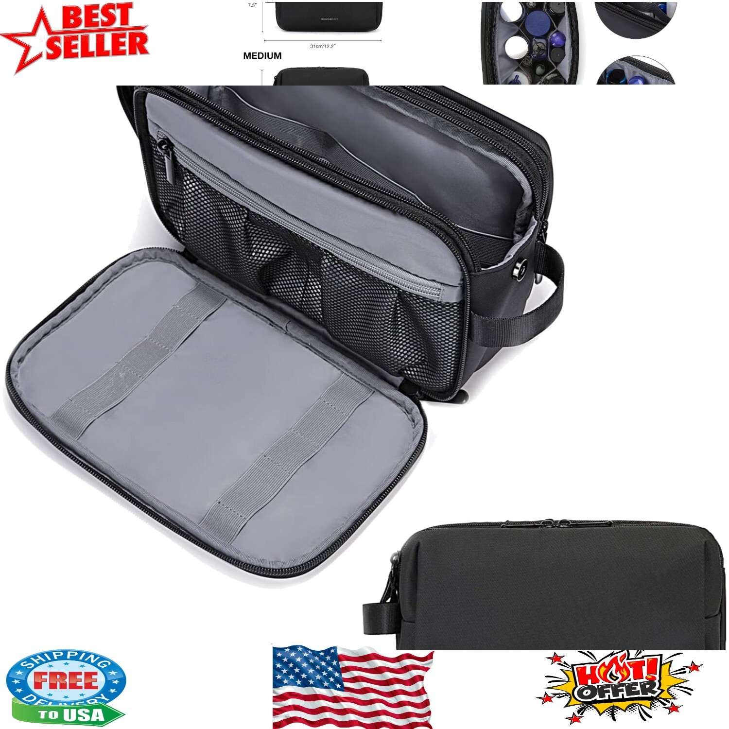 Sleek Dual-Zipper Travel Toiletry Organizer for Men in Large & Medium Sizes