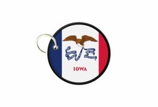 USA American Flag Keychain Round Badge Iowa Printed