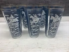 7 Vintage Anchor Hocking Hunt Scene Glasses Great Condition MCM Bar Ware