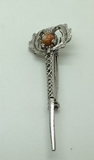 Dirk Sword Thistle Brooch Pin Silver Tone Faux Agate Kilt Scottish Celtic