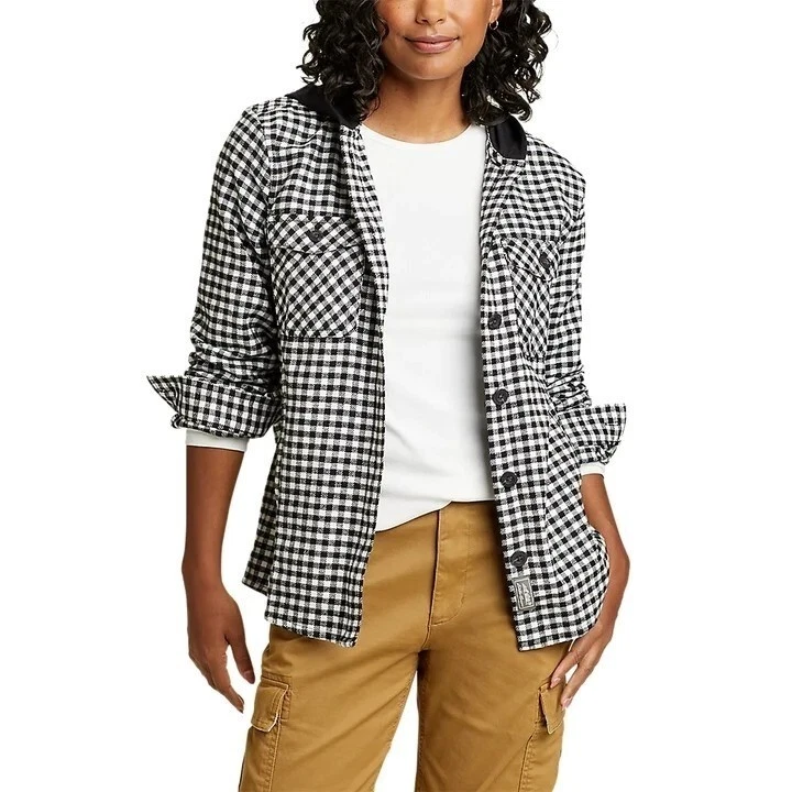 NWT Eddie Bauer Women s Flannel Hoodie Shirt Jacket Size XL