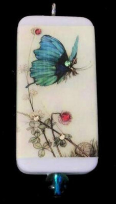RARE BUTTERFLY TURQUOISE FAIRY DOMINO PENDANT WITH SWAROVSKI CRYSTALS