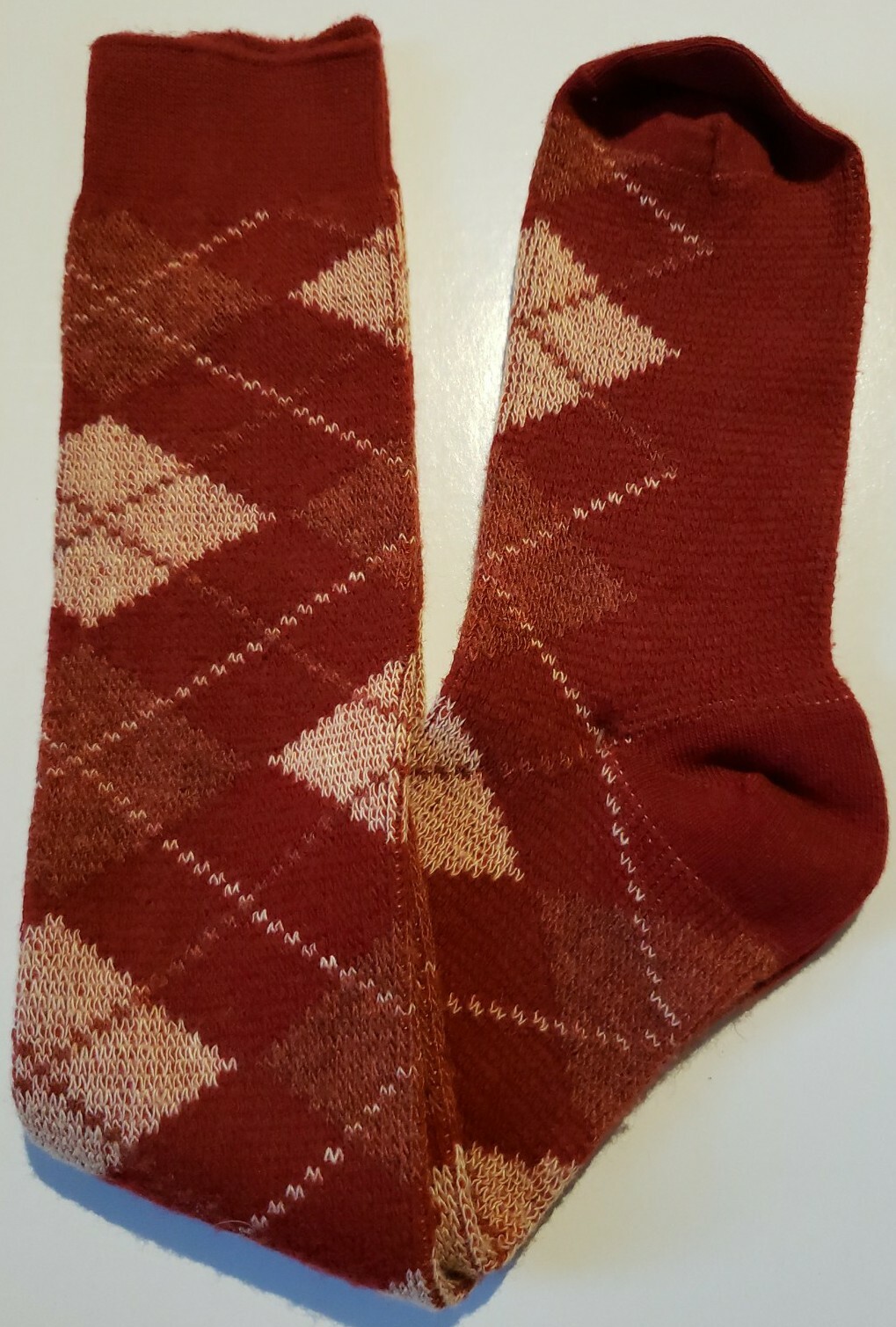 Vintage 80s Womens Orlon Knee Socks Burgandy Red Argyle Jeffries