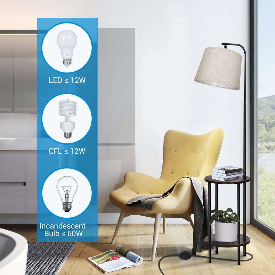 DEWENWILS Lámpara de Pie con Mesa Granja Madera Extremo Mesa Lateral Lámpara de Pie Foto 4 de 4