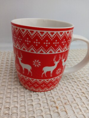 Weihnachtstasse Rentiere FairIsle Nordic Style rot & weiß Keramik Tee Kaffee