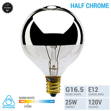 25G16HM Half Chrome Candelabra E12 25W G16.5 Globe Shape Bulb