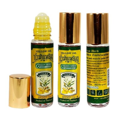5 cc. Greenherb Yellow Herbal Ball Tip Mini Roll Motion Inhaler Dizzy Cold Nasal